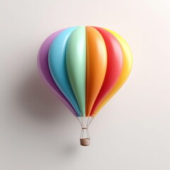 Fototapeta premium Vibrant rainbow hot air balloon floating against a clean, minimalist background
