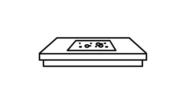 Minimalist line art of a square fire pit with glowing embers, outdoor living concept