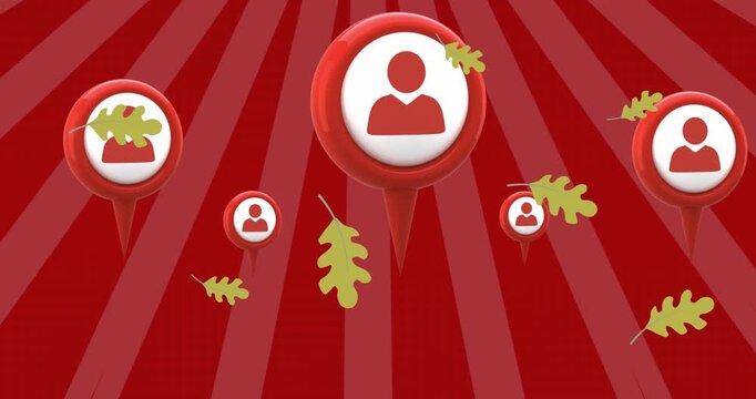 Multiple red leaves icons are floating against a black background in a hypnotic motion
