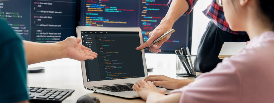 Software development programming on computer screen for brisk application and program coding