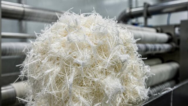 Closeup medium shot capturing the bleaching process of cotton linters focusing on the brightening of fibers as they become pristine white short staple fibers in a modern textile