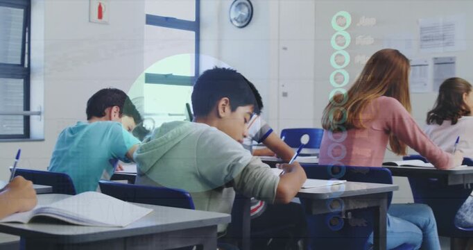 Animation of data processing over diverse students writing