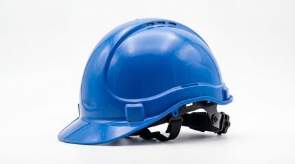 A shiny blue industrial hard hat used for safety protection on construction sites and workplaces
