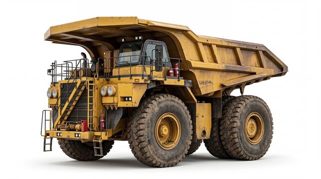 Large yellow mining haul truck used for heavy duty industrial earthmoving and quarry operations