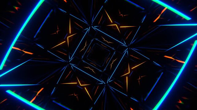 Orange and Blue Neon Mirrored X-Tunnel Background VJ Loop in 4K