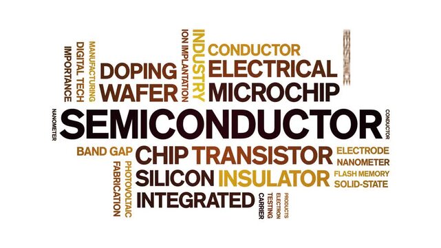 Semiconductor animated word cloud-text design animation tag kinetic typography seamless loop.