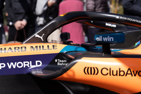 Shanghai, China - Mar.14.2026: McLaren Formula 1 Car #7 with Papaya Orange Livery at F1 Shanghai Fan Festival 2026