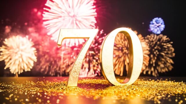 Golden 70th Anniversary Celebration with Fireworks Display - Festive Milestone