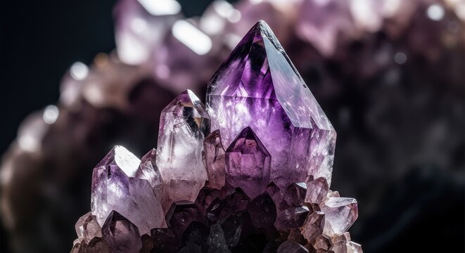 Close Up View of a Natural Jagged Amethyst Crystal Formation with Sharp Facets and Deep Purple Hues