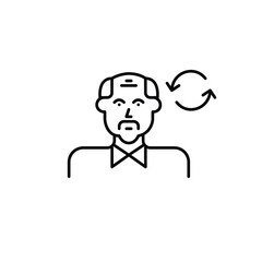 Fototapeta premium Elder man and refresh arrows. User avatar renewed. Pixel perfect, editable stroke vector icon