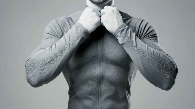 Midlevel view focusing on a seamless knit jacket featuring zoned compression areas contouring the body for enhanced athletic performance.