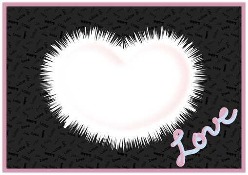 Spiky Heart Frame with Love Pattern Background and Pink Border &ndash; Romantic Valentine Card Design Vector