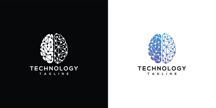 Technology Brain AI Logo - Digital Network Mind Concept for Smart Innovation.