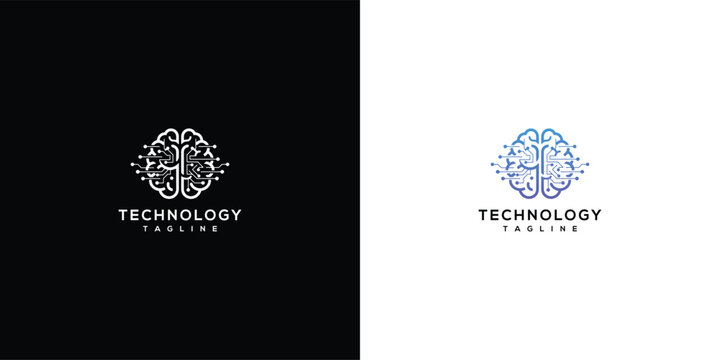 AI Technology Brain Logo Design Digital Network  Smart Intelligence Concept.