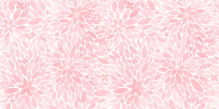Calm pink floral watercolor seamless pattern, flowers and small leaves, botanical print for wellness and spa.	