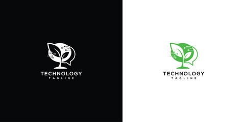 Green Technology Logo Sustainable Tech Nature  Digital Communication Symbol. © Ilinois