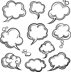 Obraz premium Hand-drawn comic speech bubbles and thought clouds collection, black and white vector set