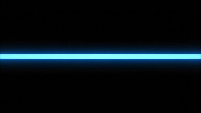 Bright blue neon light horizontal bar glowing across a dark black background ideal for visual effects and modern design
