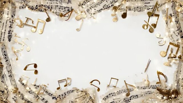 Musical Notes and Sheet Music Frame with Empty Space for Text.