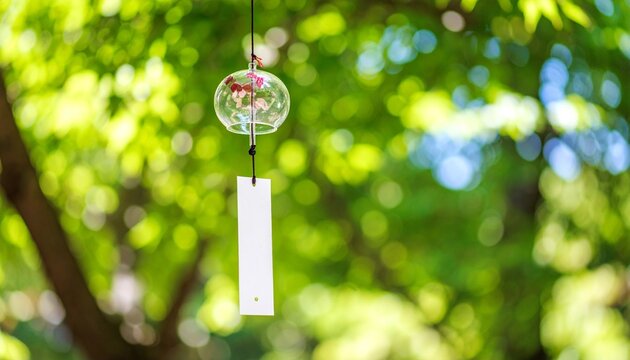 爽やかな夏の風景　木漏れ日を背景にした美しいガラスの風鈴のイメージ画像