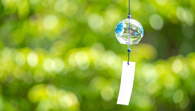 爽やかな夏の風景　木漏れ日を背景にした美しいガラスの風鈴のイメージ画像