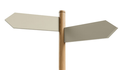 Isolated blank wooden signpost with two arrow signs pointing different directions, decision choice concept © Anneliese