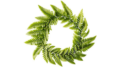 Isolated fresh green fern leaves arranged in a natural circular wreath shape for botanical design © Anneliese