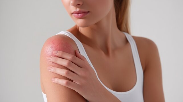 Woman with red irritated shoulder skin