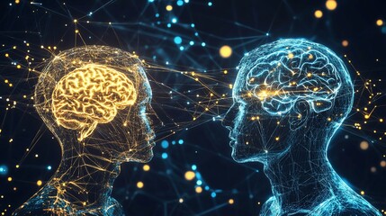 Fototapeta premium Digital Brains Communicating, Network Background, AI Concept