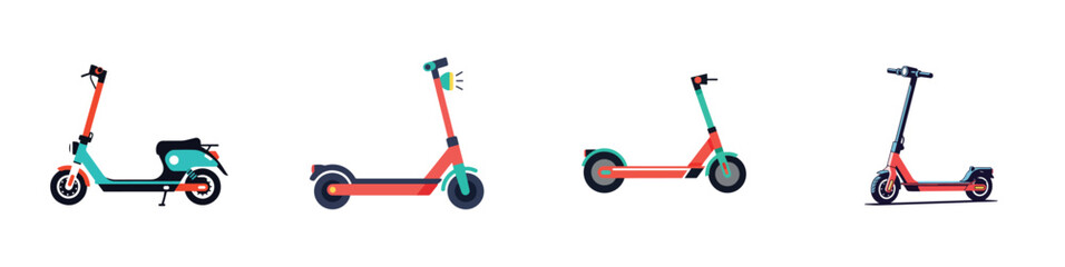 E-scooter symbol, flat vector design, clean minimal shapes, contemporary urban mobility icon, white backdrop. © nikaka