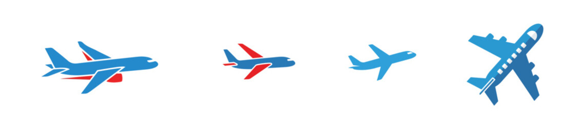 Naklejka premium Minimal airplane icon, flat vector illustration, simple aircraft silhouette, modern travel symbol, white background.