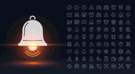 Fototapeta premium Notification bell icon with various symbols.
