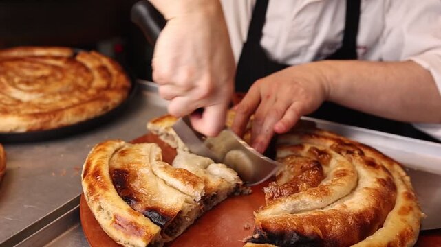 Delicious burek in a Balkan caf&eacute;. A typical Balkan dish. Close-up