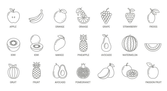 A variety of fruit icons and illustrations.