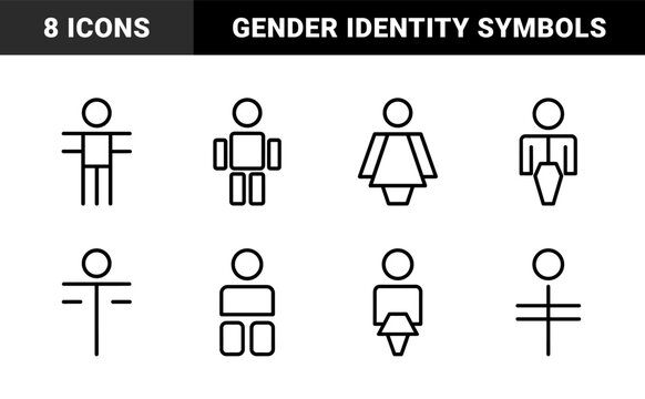 People and gender line icon set. Vector pictograms of male, female, nonbinary, restroom, avatar, and human figures, minimalist thin outline illustration.