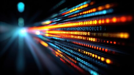 Fototapeta premium Abstract digital data stream with binary code flowing at high speed through a network