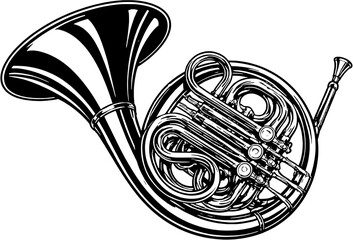 French Horn Silhouette Brass Musical Instrument Vector Icon © Stefanina
