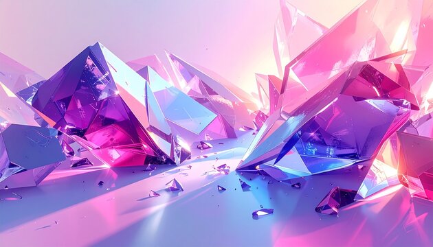 Abstract glowing crystal shards with futuristic pink and blue light reflections