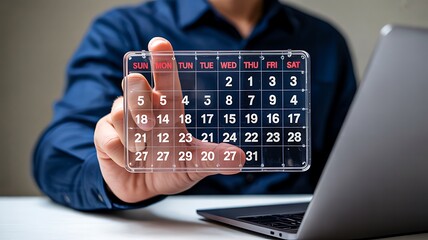 Obraz premium Businessman holding calendar showing schedule planning and time management concept in office
