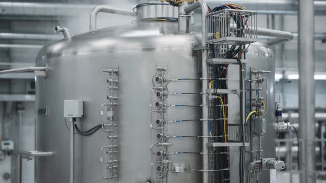 Detailed medium angle showcasing labeled temperature profiling sensors on reactor jackets focusing on organized industrial monitoring systems.