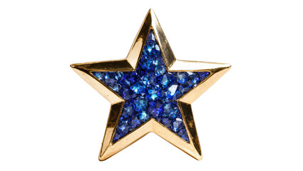 Obraz premium Isolated elegant golden star-shaped brooch adorned with sparkling blue faceted gemstones