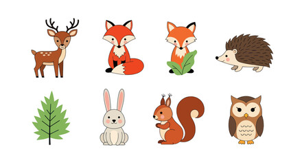 Fototapeta premium Cartoon forest animals collection illustration