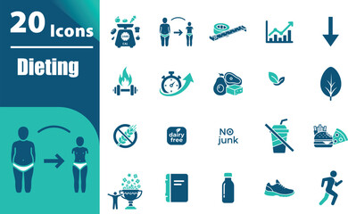 Obraz premium Dieting and fitness icons set collection.