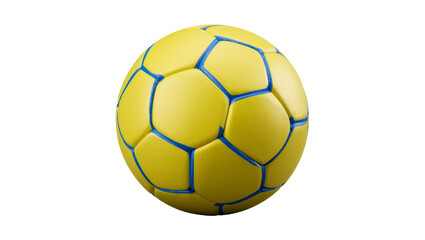 Isolated vibrant yellow handball with blue seams, professional sports equipment for team games