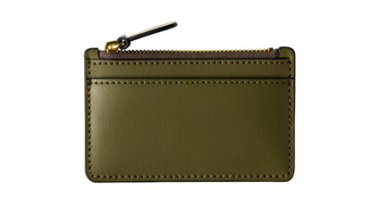 Isolated olive green leather compact card holder with zipper and coin compartment © Corman