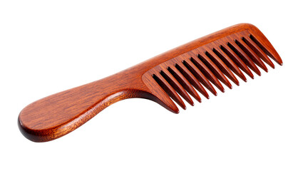 Isolated natural wooden wide-tooth hair comb with polished finish, an essential grooming tool