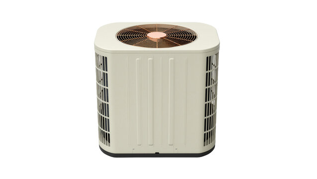 Isolated modern outdoor air conditioning unit for residential cooling and heating system.