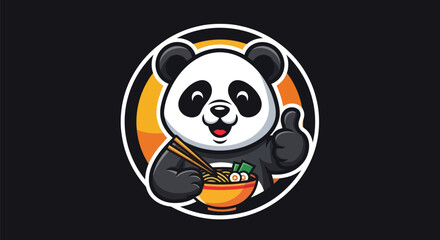 Cartoon panda with bowl of noodles © Fullo