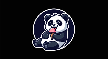 Cartoon panda enjoying ice cream on black © Fullo