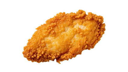 Isolated delicious golden crispy breaded fried chicken tender, a savory fast food snack © Friedrich